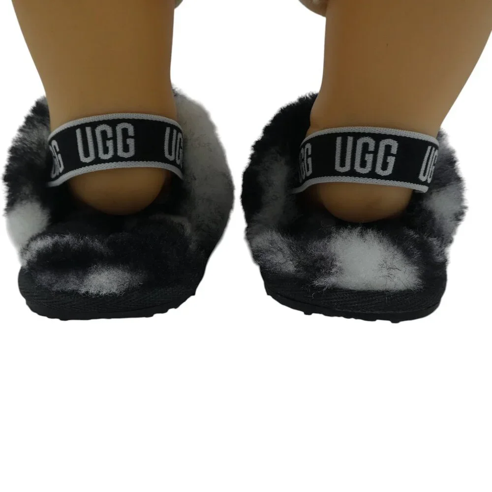 UGG Fluff Yeah Black White Marbled Fleece Lined Slippers Infant Baby 02/03